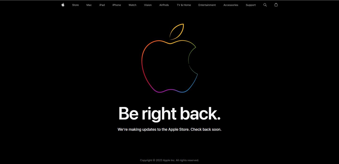 为筹备黑五促销活动，苹果海外官网正在更新维护