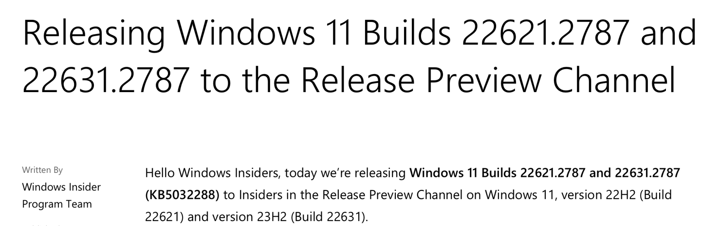 微软发布 Windows 11 RP 22621/22631.2787 预览版更新，新增跨显示器使用 Copilot 等