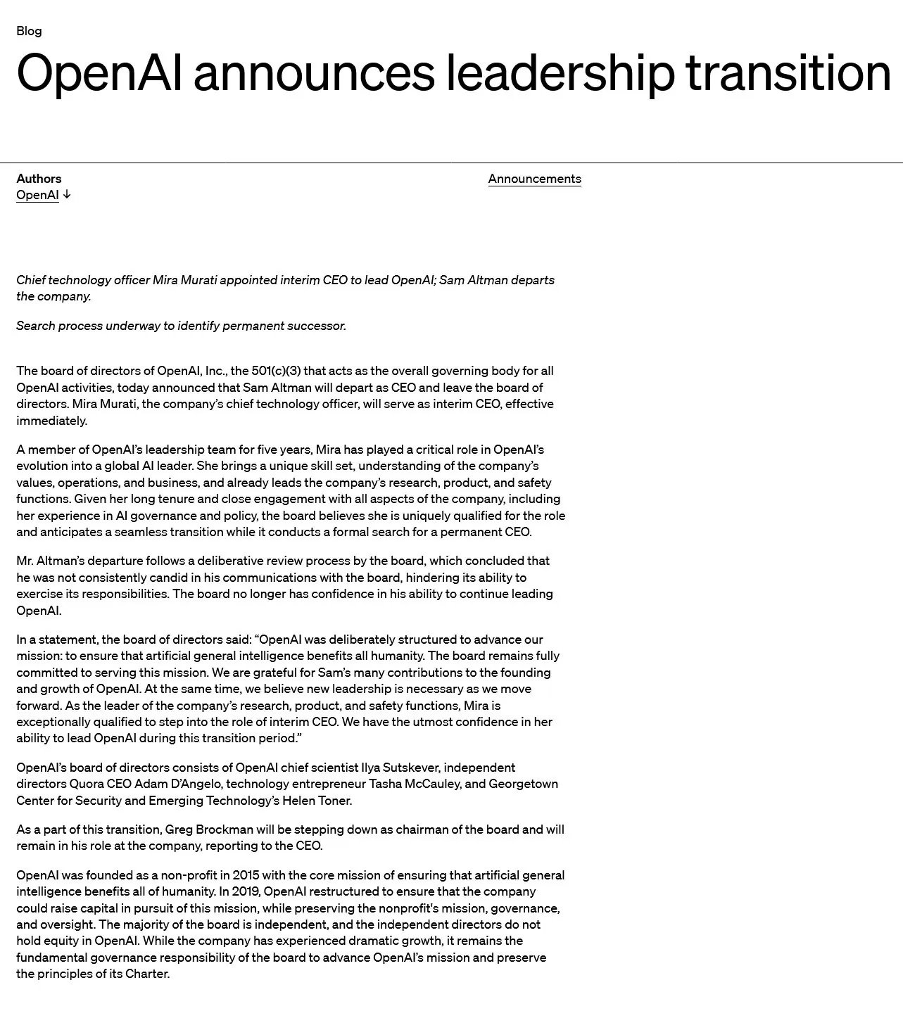 OpenAI CEO 离职后，总裁兼联合创始人 Greg Brockman 也宣布辞职
