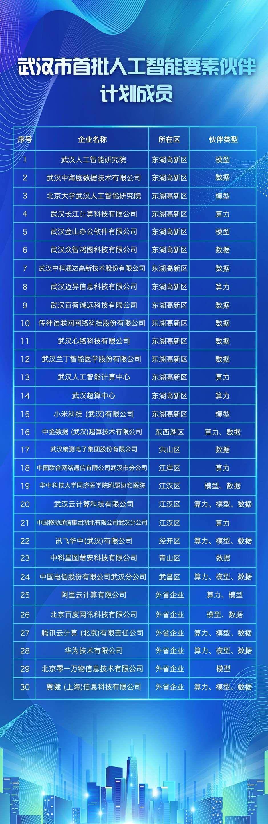 武汉揭晓首批“人工智能伙伴”名单，30家机构获选