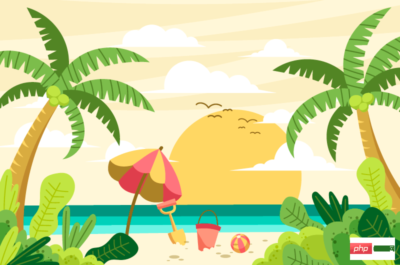 椰子树太阳海滩设计惬意夏天背景矢量素材(AI/EPS)